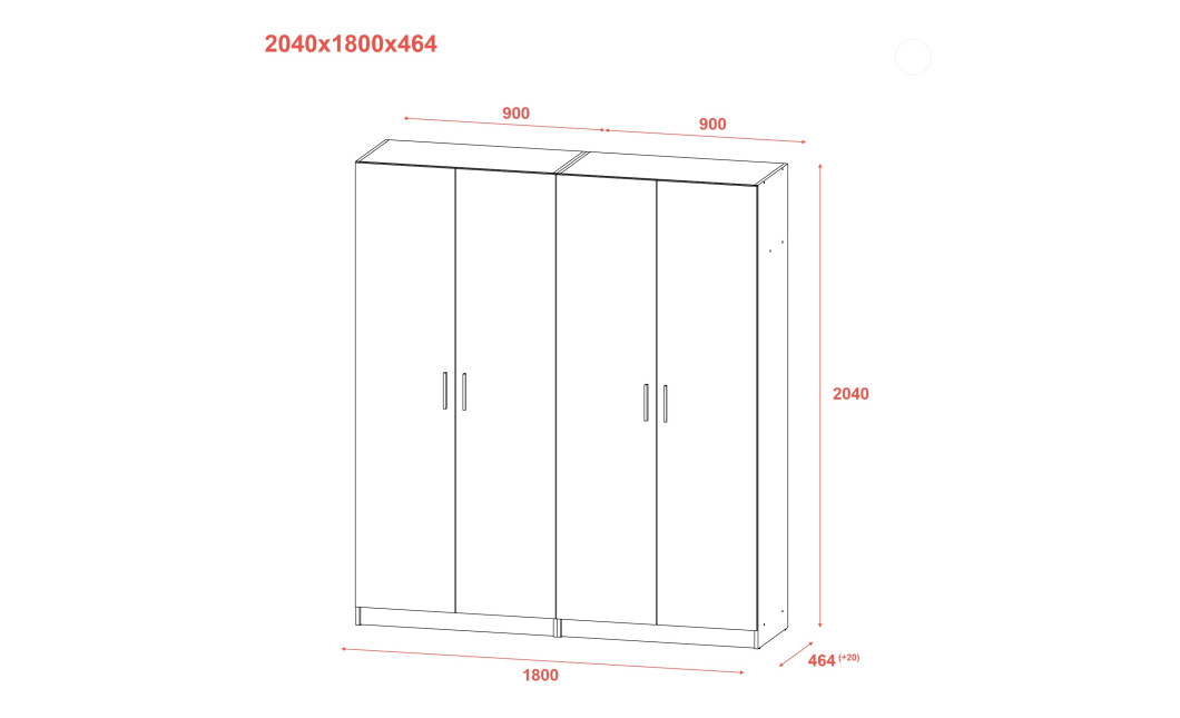 Kleiderschrank-Set Doros Promo Grau mit Regalen 2+2 Türen 180x48x204 (80737771)