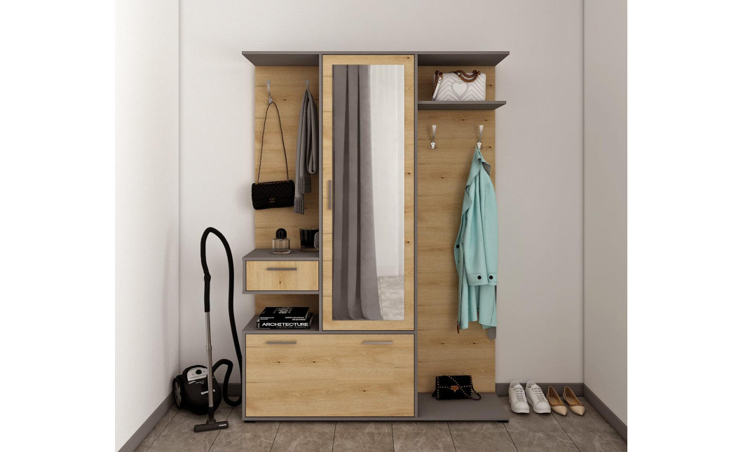 Flurschrank Doros Finch Graphitgrau/Eiche Artisan 145x37x202 (44900220)