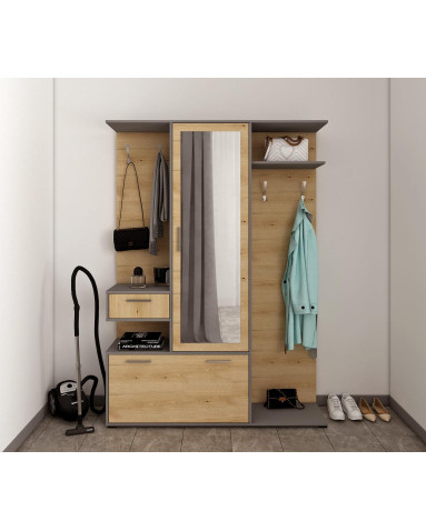 Flurschrank Doros Finch Graphitgrau/Eiche Artisan 145x37x202 (44900220)