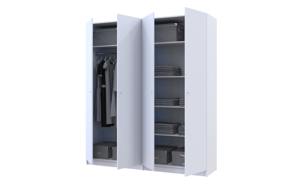 Kleiderschrank Doros Promo Set mit Böden Weiß 2+2 Türen 180x48x204 (44900288)