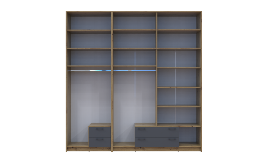 Kleiderschrank mit Spiegel und hohem Aufsatz Doros Rondi Artisan Eiche/Graphit 2+4 Türen 242x52x260 (42005717)