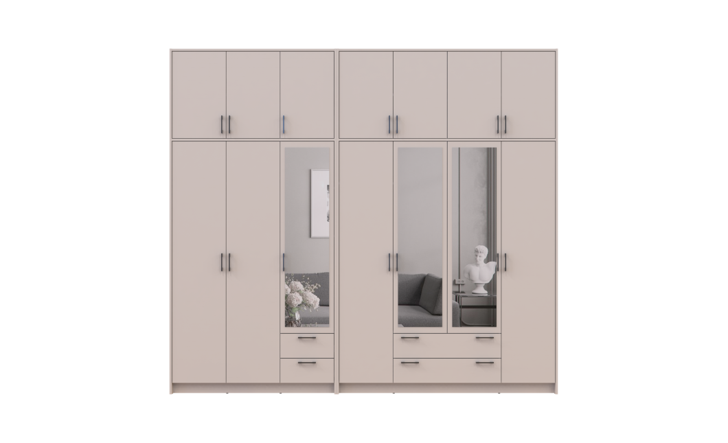 Kleiderschrank mit Spiegel und hohem Aufsatz Doros Rondi Kaschmir 3+4 Türen 281x52x260 (42005649)