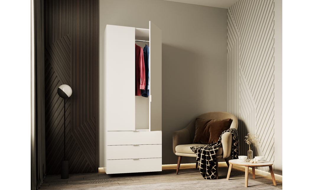 Kleiderschrank Doros Gelar mit Drehtüren Weiß 2 Türen 77,5x49,5x203,4 (80737021)