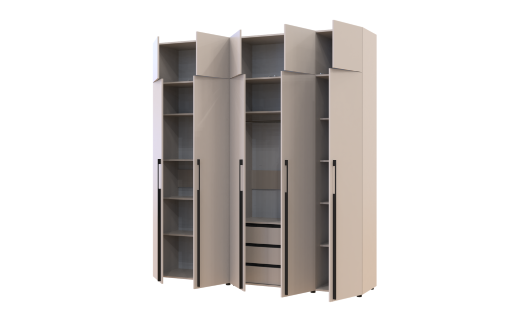Kleiderschrank mit Schubladen, Regalen und Aufsatz Doros Kasper Kaschmir 2+3 Türen 225x48x245 (42005556)