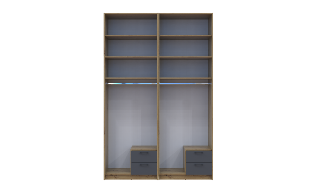 Kleiderschrank mit Spiegel und hohem Aufsatz Doros Rondi Artisan Eiche/Graphit 2+2 Türen 164x52x260 (42005713)