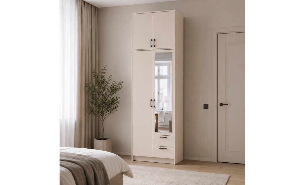 Kleiderschrank Doros Rondi mit Drehtüren mit Oberschrank und Spiegel Kaschmir 2 Türen 82x52x260 (80738483)