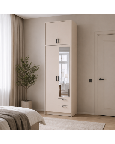 Kleiderschrank Doros Rondi mit Drehtüren mit Oberschrank und Spiegel Kaschmir 2 Türen 82x52x260 (80738483)