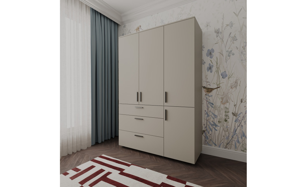 Kleiderschrank Doros Thorn Kaschmir 3 Türen 3 Schubladen Kleiderstange 135x51,6x200 (44900497)