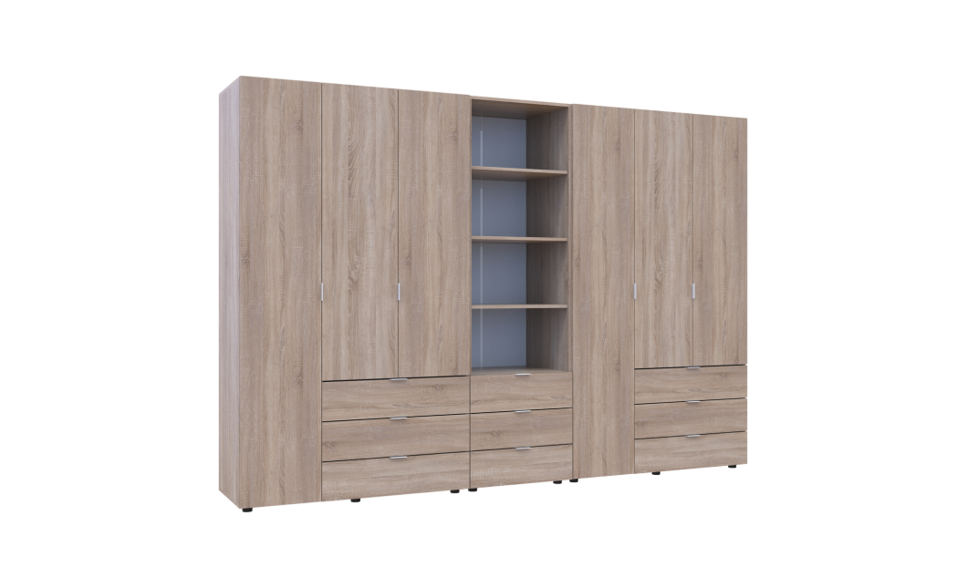 Kleiderschrank Doros Gelar Sonoma Eiche 3+3 Türen Säulenschrank 292,4x49,5x203,4 (42005184)