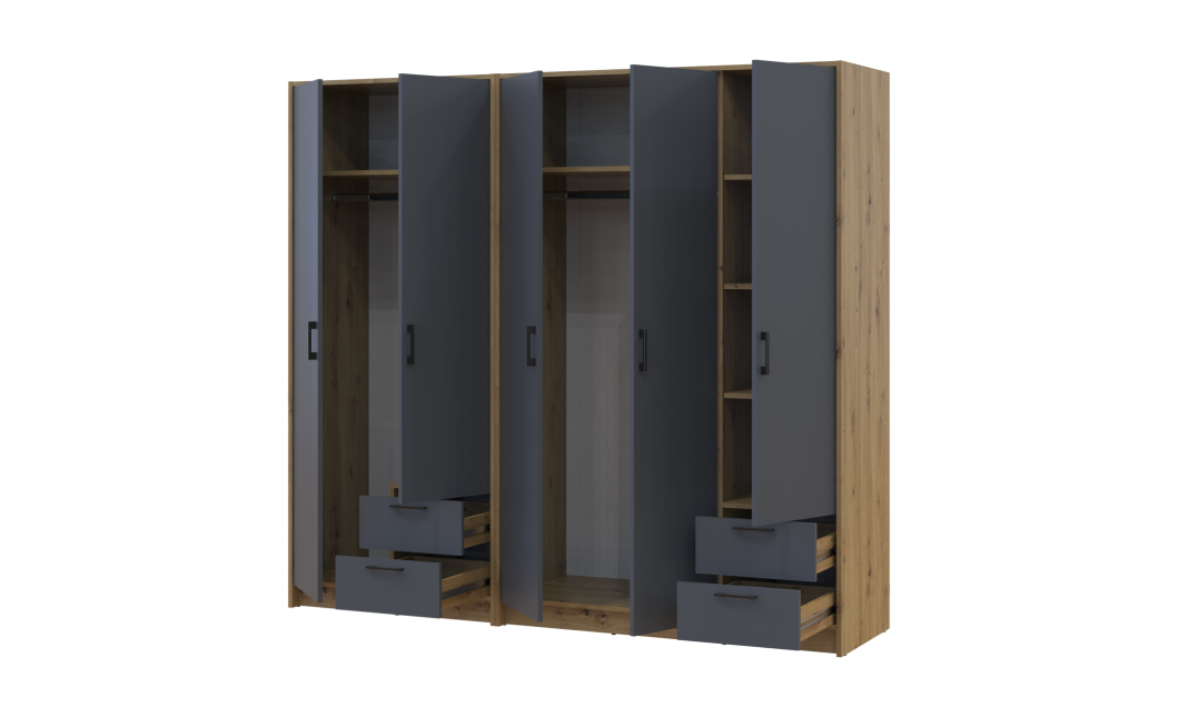 Kleiderschrank Doros Rondi Artisan Eiche/Graphit 2+3 Türen 203x52x195 (42005690)