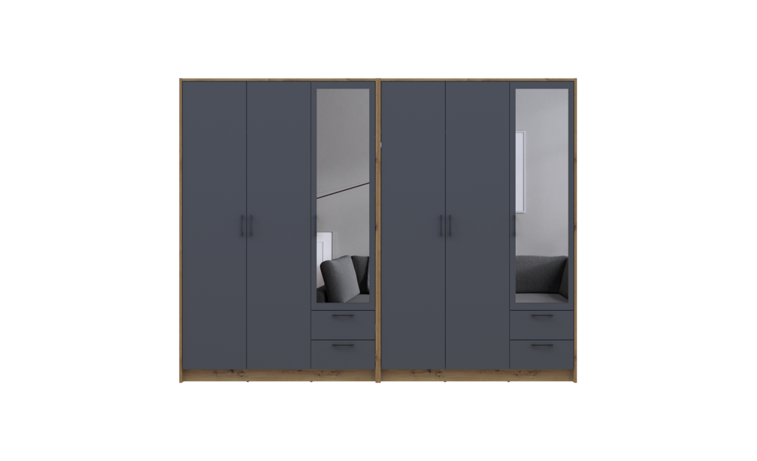 Kleiderschrank mit Spiegel Doros Rondi Artisan Eiche/Graphit 3+3 Türen 242x52x195 (42005695)