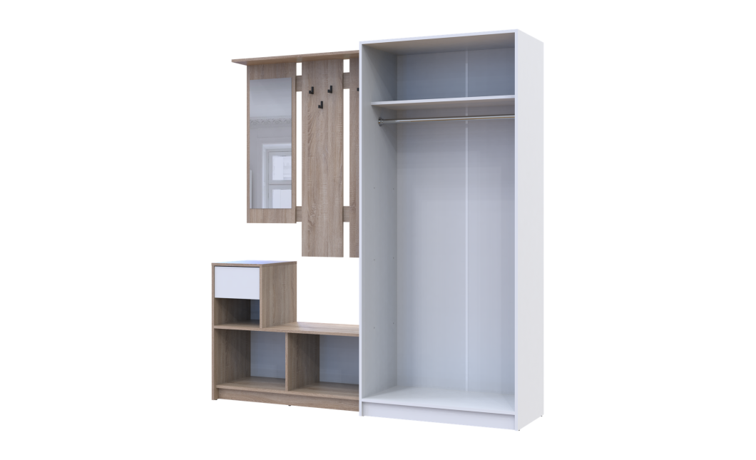 Flurmöbel Set Bela + Kleiderschrank Promo Sonoma Eiche/Weiß 190x48x204 (42005328)