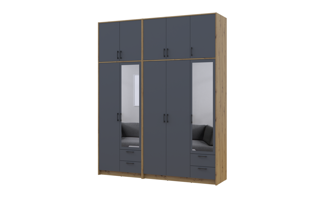 Kleiderschrank mit Spiegel und hohem Aufsatz Doros Rondi Artisan Eiche/Graphit 2+3 Türen 203x52x260 (42005715)