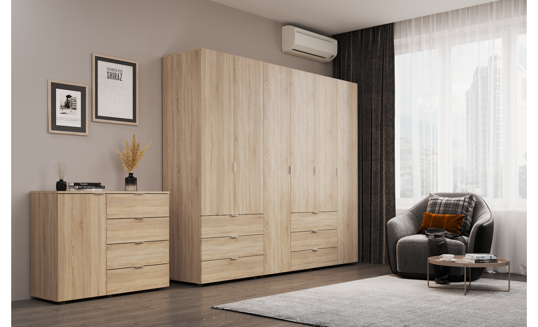 Kleiderschrank Doros Gelar Set mit Drehtüren Sonoma Eiche 2+4 Türen 232,5x49,5x203,4 (42002118)