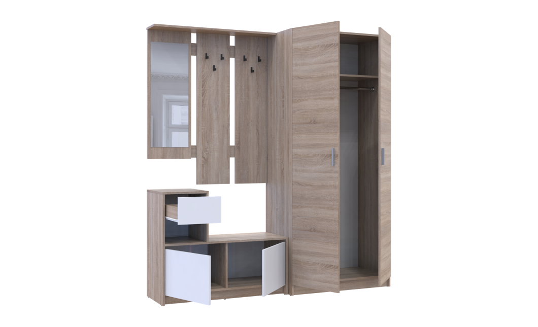 Flurmöbel Set Bela + Kleiderschrank Promo Sonoma Eiche/Weiß 190x48x204 (42005327)