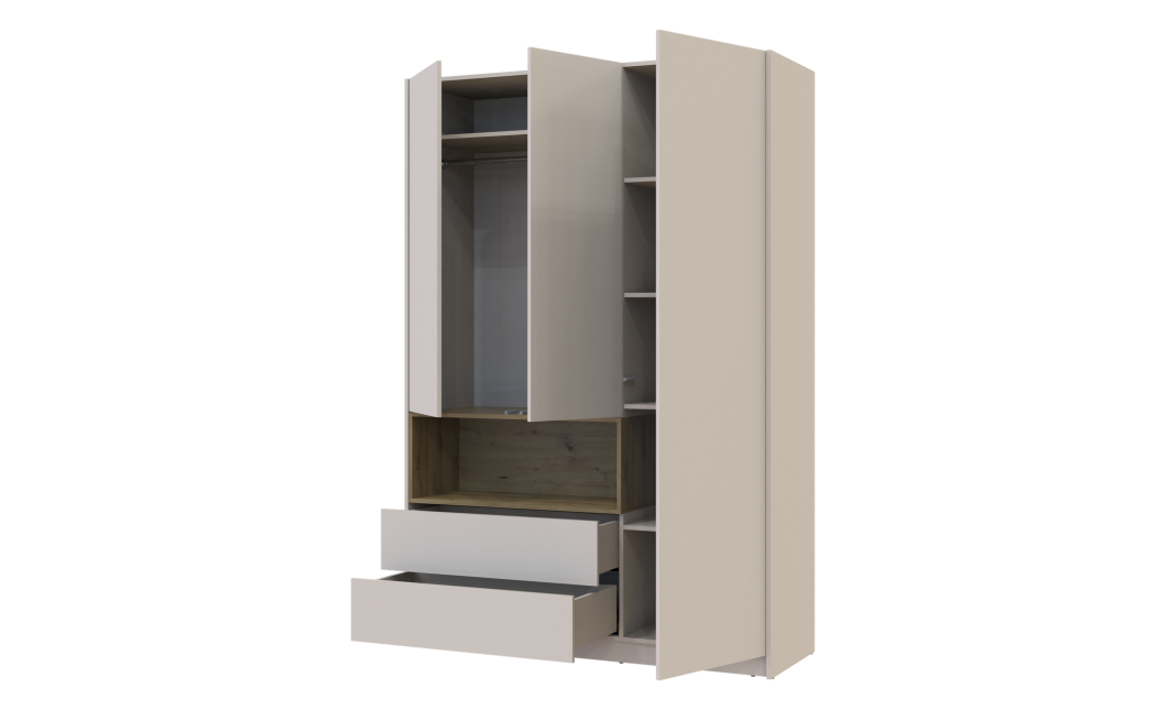 Kleiderschrank Doros Dale Kaschmir/Artisan Eiche 3 Türen 150x52x220 (80737726)