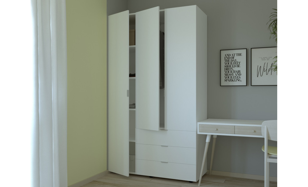 Kleiderschrank Doros Gelar mit Drehtüren Weiß 3 Türen 116,2x49,5x203,4 (80397641)