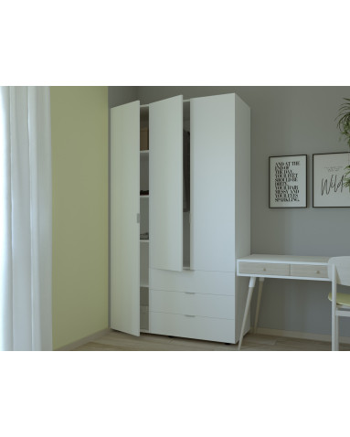 Kleiderschrank Doros Gelar mit Drehtüren Weiß 3 Türen 116,2x49,5x203,4 (80397641)
