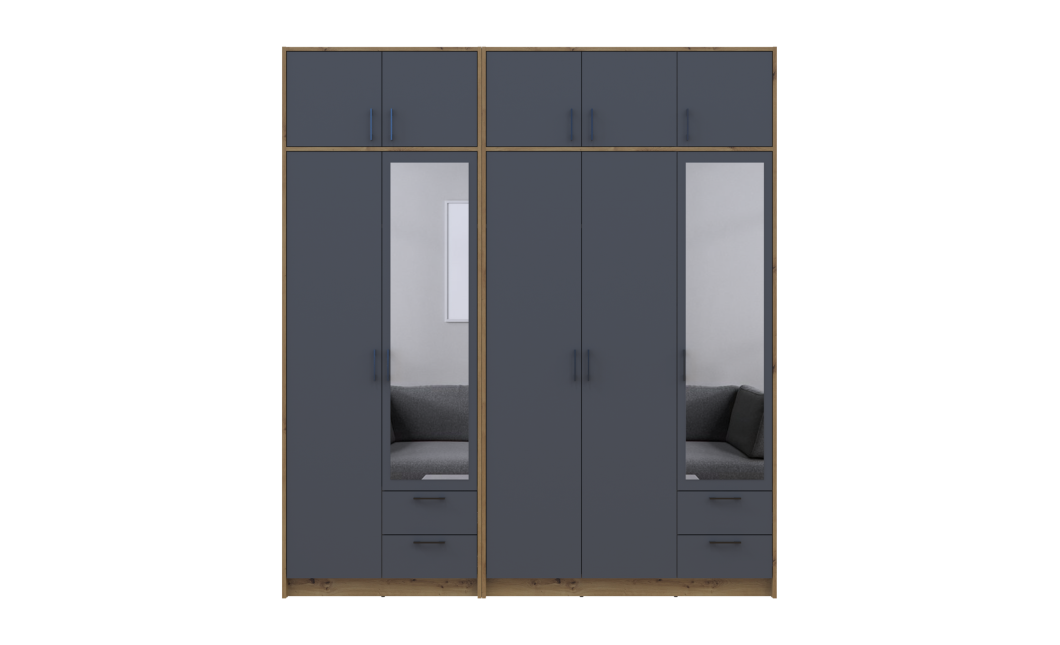 Kleiderschrank mit Spiegel und Aufsatz Doros Rondi Artisan Eiche/Graphit 2+3 Türen 203x52x236 (42005703)