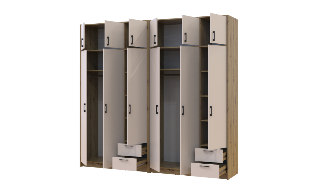 Kleiderschrank mit Aufsatz Doros Rondi Artisan Eiche/Kaschmir 3+3 Türen 242x52x236 (42005670)