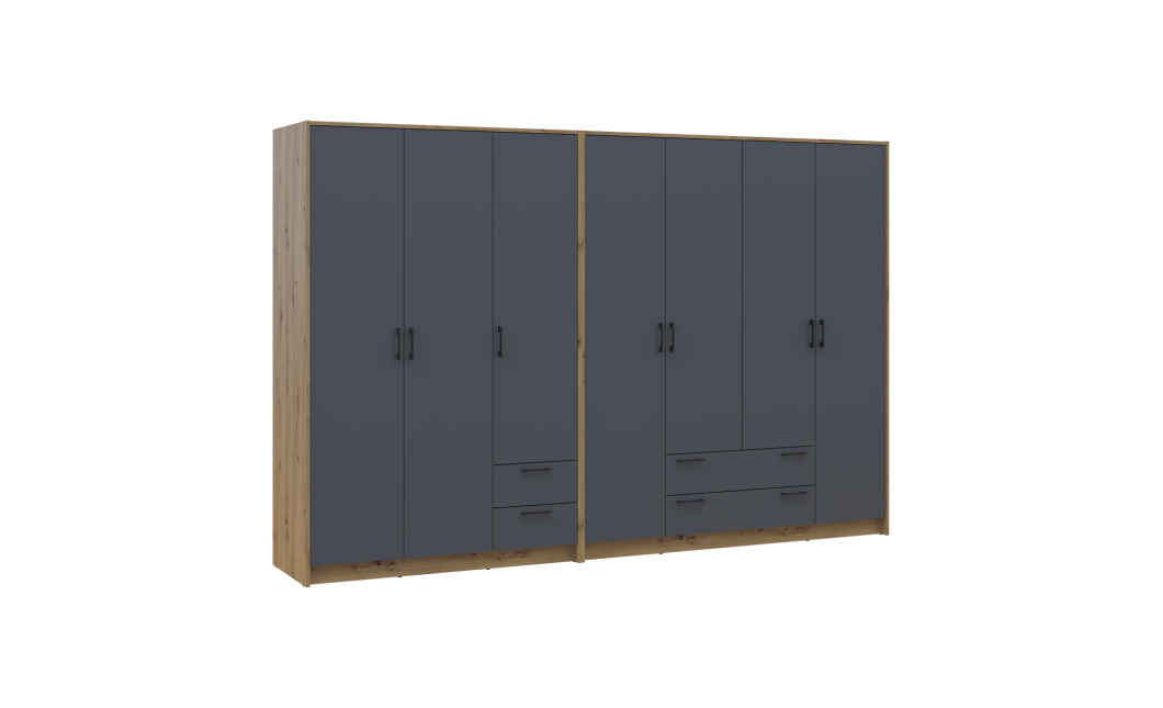 Kleiderschrank Doros Rondi Artisan Eiche/Graphit 3+4 Türen 281x52x195 (42005696)