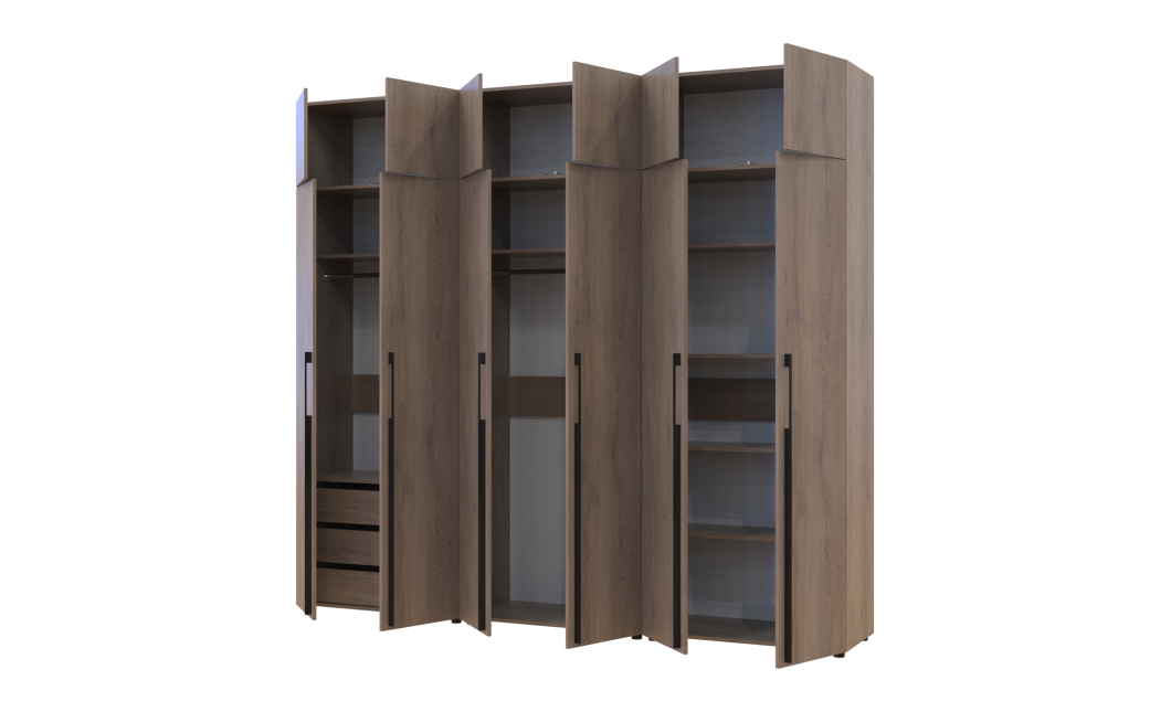 Kleiderschrank mit Schubladen, Regalen und Aufsatz Doros Kasper Cremona Cannolo 2+2+2 Türen 270x48x245 (42005733)
