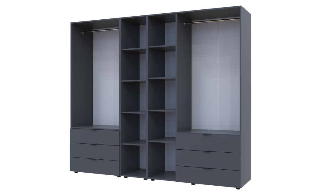 Kleiderschrank Doros Gelar Graphitgrau 2+3 Türen mit offenem Regal 231,9x49,5x203,4 (42005057)