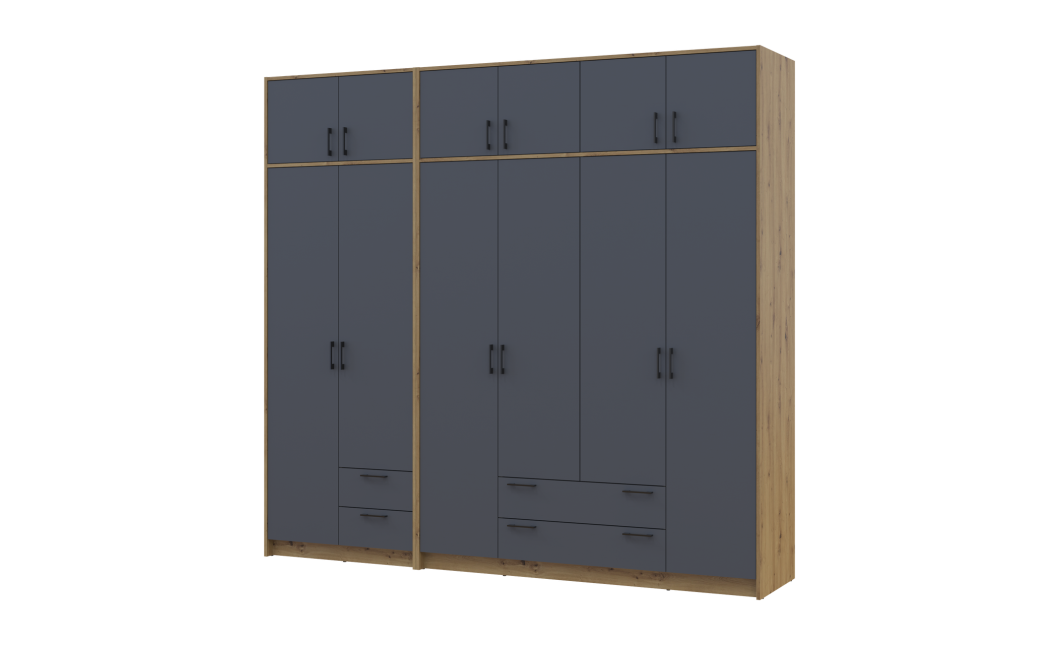 Kleiderschrank mit Aufsatz Doros Rondi Artisan Eiche/Graphit 2+4 Türen 242x52x236 (42005704)