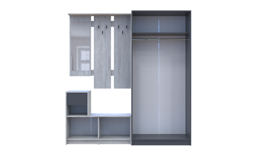Flurmöbel Set Bela + Kleiderschrank Promo Kiefer Natti/Graphit 190x48x204 (42005329)