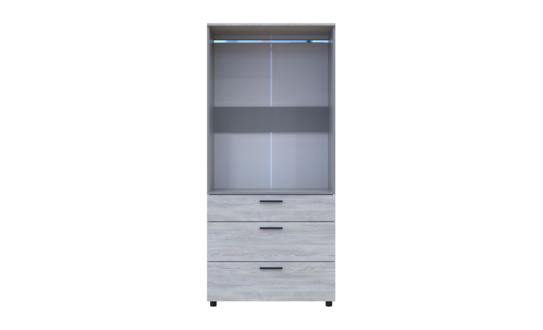 Kleiderschrank Doros Thorn Natti Kiefer/Grau 2 Türen 3 Schubladen Kleiderstange 90x51,6x200 (44900465)