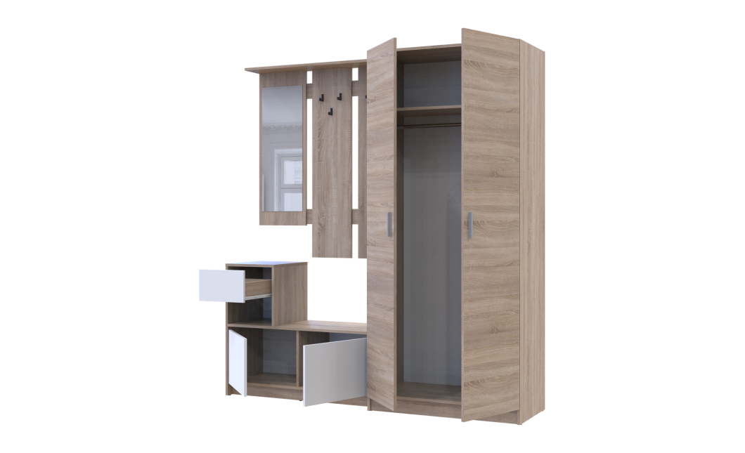 Flurmöbel Set Bela + Kleiderschrank Promo Sonoma Eiche/Weiß 190x48x204 (42005327)