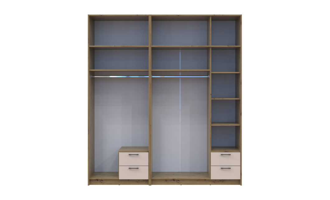 Kleiderschrank mit Spiegel und Aufsatz Doros Rondi Artisan Eiche/Kaschmir 2+3 Türen 203x52x236 (42005667)