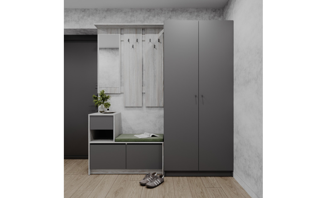 Flurmöbel Set Bela + Kleiderschrank Promo Kiefer Natti/Graphit 190x48x204 (42005329)