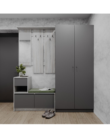 Flurmöbel Set Bela + Kleiderschrank Promo Kiefer Natti/Graphit 190x48x204 (42005329)