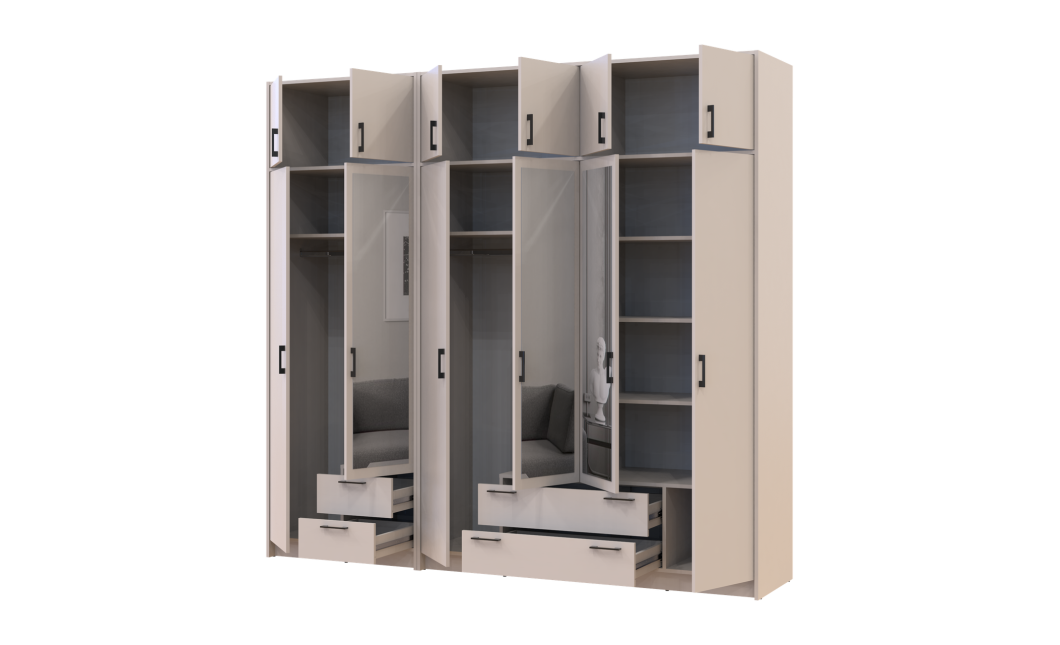 Kleiderschrank mit Spiegel und Aufsatz Doros Rondi Kaschmir 2+4 Türen 242x52x236 (42005633)