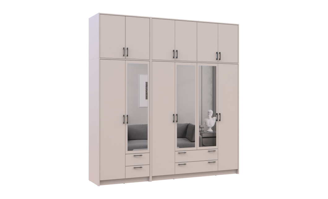 Kleiderschrank mit Spiegel und hohem Aufsatz Doros Rondi Kaschmir 2+4 Türen 242x52x260 (42005645)