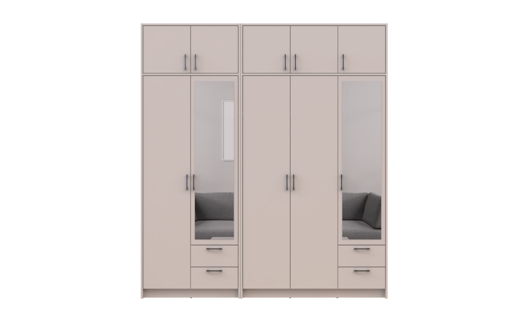 Kleiderschrank mit Spiegel und Aufsatz Doros Rondi Kaschmir 2+3 Türen 203x52x236 (42005631)
