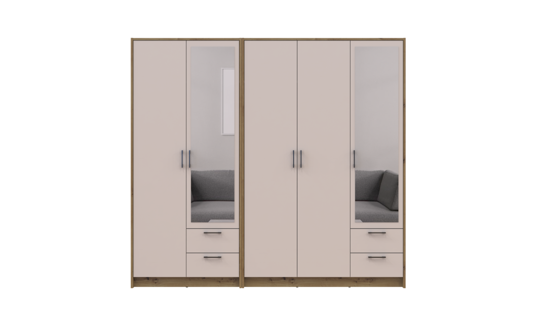 Kleiderschrank mit Spiegel Doros Rondi Artisan Eiche/Kaschmir 2+3 Türen 203x52x195 (42005655)
