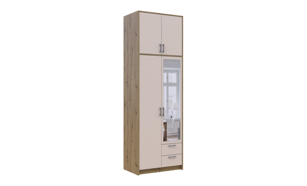 Kleiderschrank Doros Rondi mit Drehtüren mit Oberschrank und Spiegel Artisan Eiche / Kaschmir 2 Türen 82x52x260 (42005195)