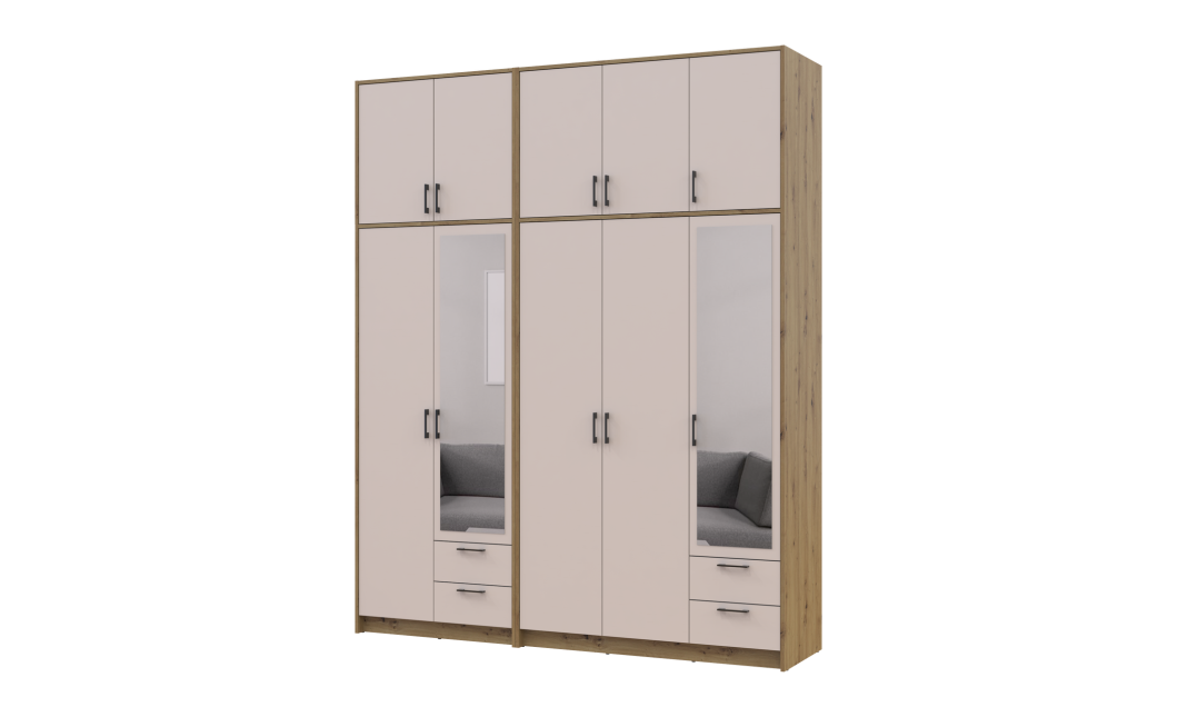 Kleiderschrank mit Spiegel und hohem Aufsatz Doros Rondi Artisan Eiche/Kaschmir 2+3 Türen 203x52x260 (42005679)