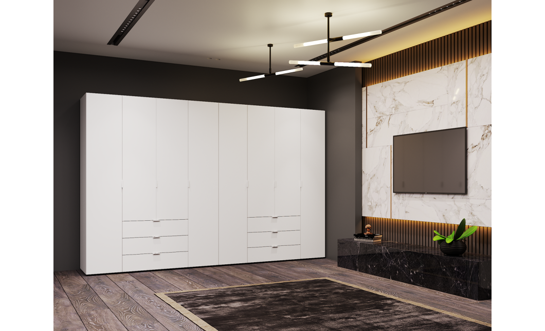 Kleiderschrank Doros Gelar Set mit Drehtüren Weiß 4+4 Türen 310x49,5x203,4 (42002121)