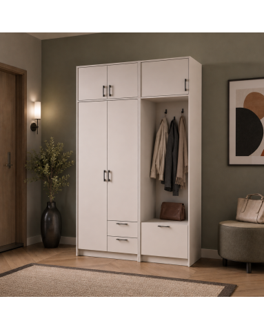 Drehtürenschrank Doros Rondi mit Kleiderstange und Oberschrank Kaschmir 2 Türen 142x52x236 (42005394)
