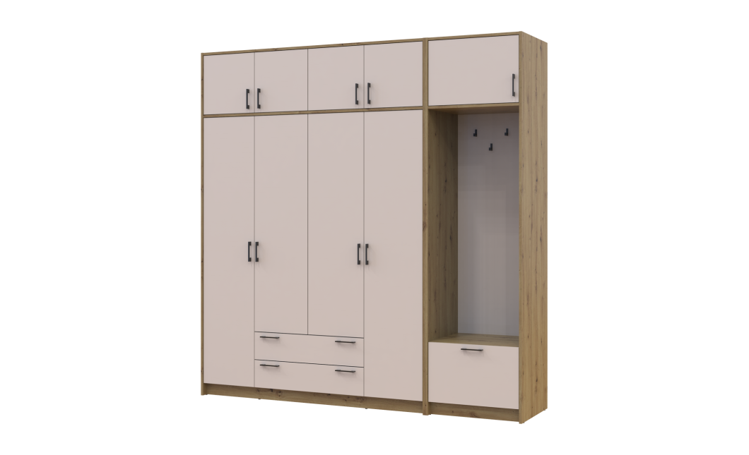 Drehtürenschrank Doros Rondi mit Kleiderstange und Oberschrank Artisan Eiche/Kaschmir 4 Türen 220x52x236 (42005296)