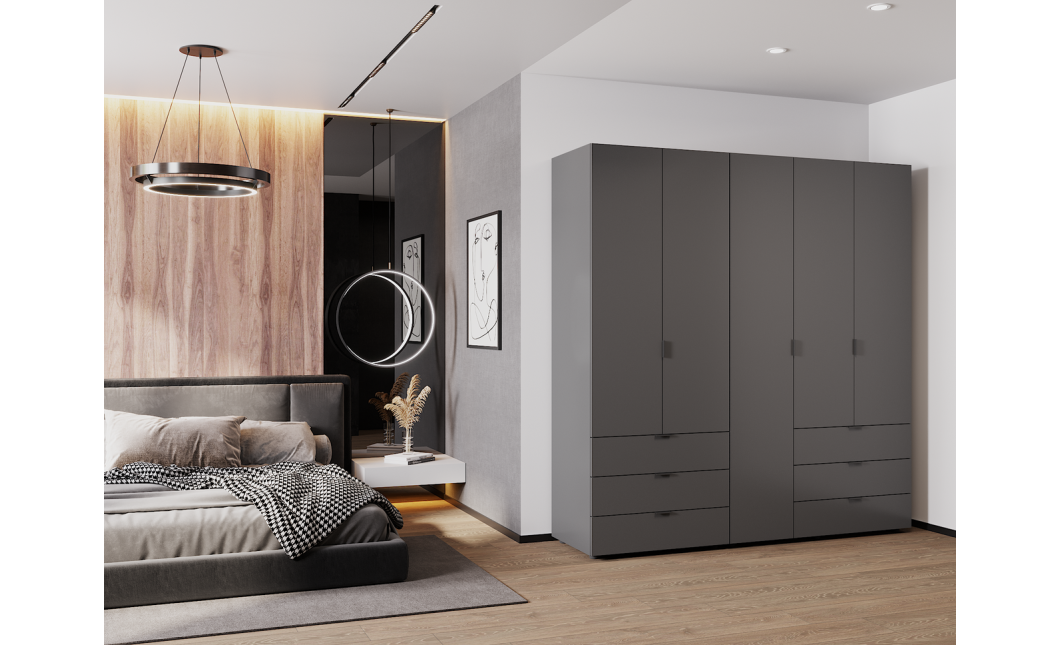 Kleiderschrank Doros Gelar Set mit Drehtüren Graphitgrau 2+3 Türen 193,7x49,5x203,4 (42002132)