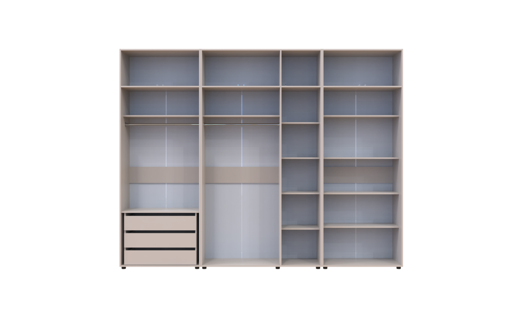 Kleiderschrank mit Schubladen, Regalen und Aufsatz Doros Kasper Kaschmir 2+3+2 Türen 315x48x245 (42005740)