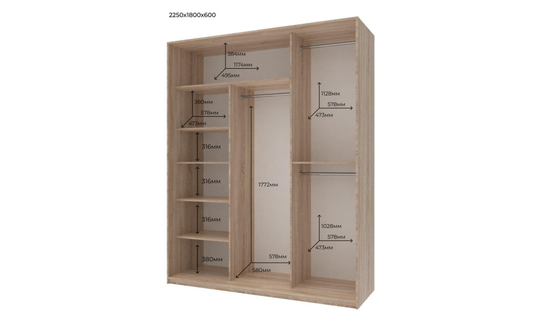 Kleiderschrank Doros City Light Schiebetüren Sonoma Eiche 3 Türen 180x60x225 (42002003)