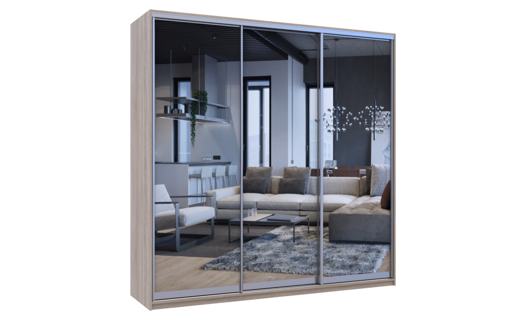 Kleiderschrank Doros City Light Schiebetüren Sonoma Eiche mit Spiegel 225x60x225 (42002138)