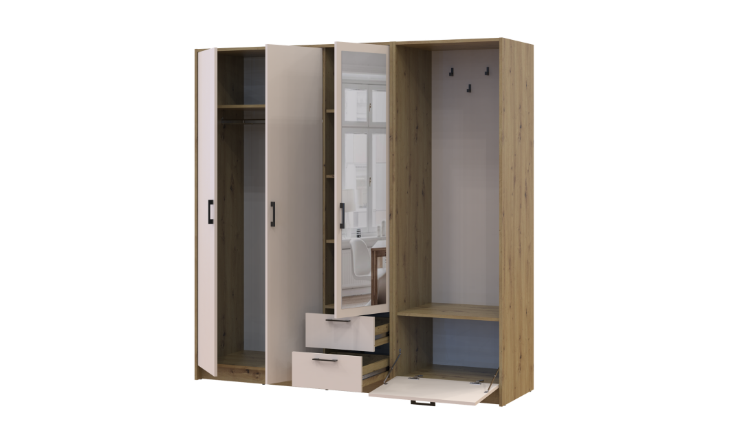 Drehtürenschrank Doros Rondi mit Kleiderstange und Spiegel Artisan Eiche/Kaschmir 3 Türen 181x52x195 (42005282)