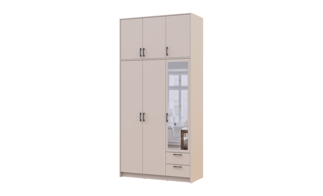 Kleiderschrank Doros Rondi mit Drehtüren mit Oberschrank und Spiegel Kaschmir 3 Türen 121x52x260 (80738486)