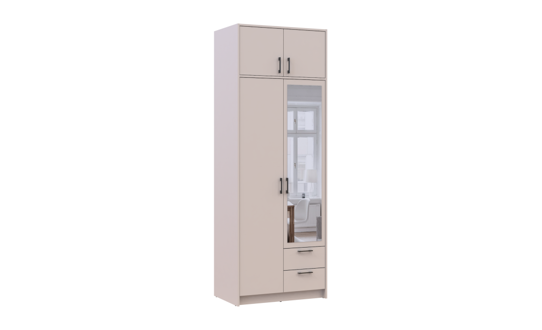 Kleiderschrank Doros Rondi mit Drehtüren mit Oberschrank und Spiegel Kaschmir 2 Türen 82x52x236 (80738470)